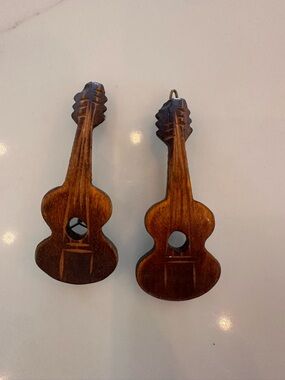 Handmade Wooden Guitar Earrings - Brown